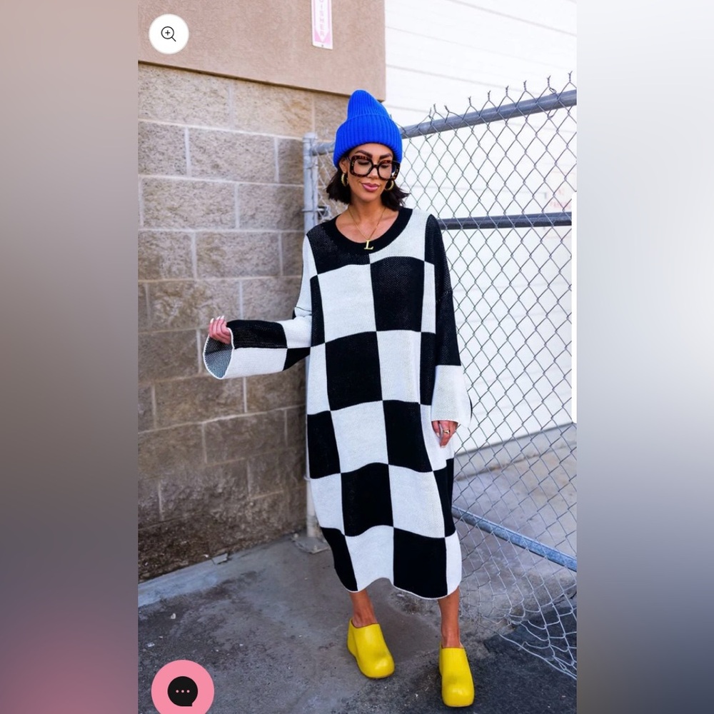 Dressed in LALA Literally Limitless Oversized Knit Dress Black/White Checker S/M